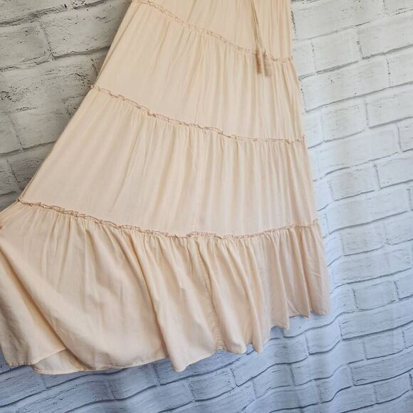 Pilyq Pink Swim Cover Up Sleeveless V-Neck Tiered Maxi Dress Size M/L - Picture 5 of 13